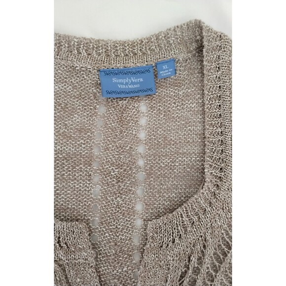 Simply Vera Wang Taupe Long Skeeve Knit Liene Cardigan Sweater Size XL - Picture 5 of 12